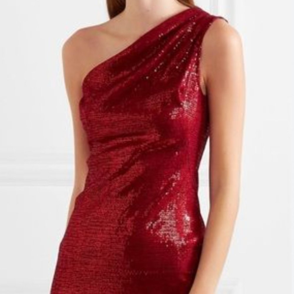 Haney Red Sequin One Shoulder Mini Dress